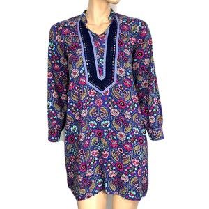 Matilda Jane Tunic / Dress Boho Floral Print Blouse Crochet Neckline Size XS